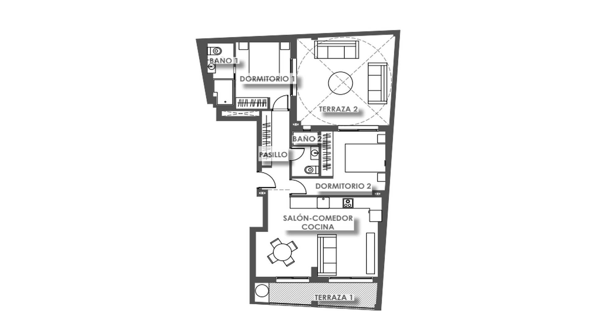 Apartment floor plan, 2 bedrooms in EDIFICIO ANTONELLA No. 5